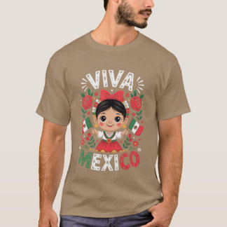 Viva Meico Meican Girl Flag Independence Day Girls Tシャツ