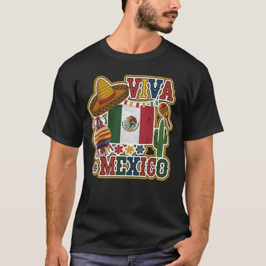 VIVA MEXICOヒスパニック伝統とメキシコ文化 Tシャツ (正面)