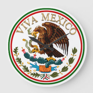 Viva Mexico Flagアイコン(金ゴールド文字) ラージ壁時計