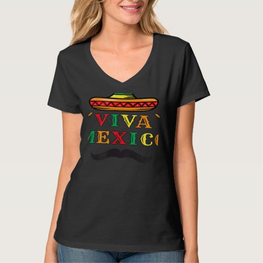 Viva Mexico Let's Fiesta Mexican maracas sombrero  Tシャツ (正面)