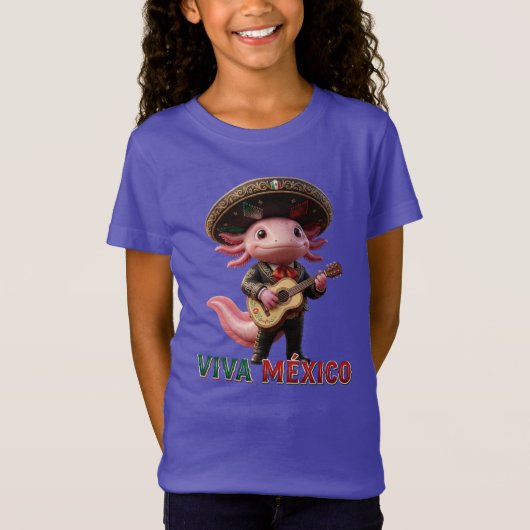 Viva Mexico Mariachi Axolotl| Cute 3D Musician Tシャツ (正面)