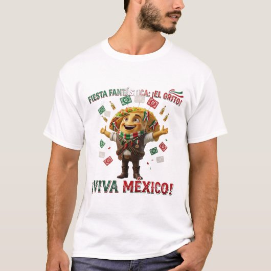 Viva Mexico Taco Character T-Shirt | 3D El Grito Tシャツ (正面)