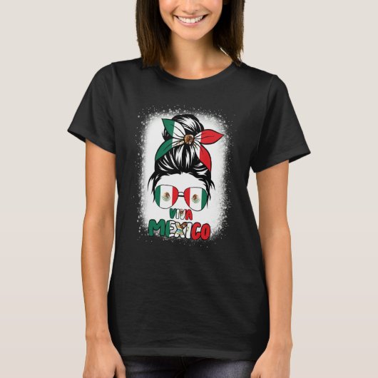 Viva Mexico  Women Messy Bun Hair Mexican Flag Pri Tシャツ (正面)