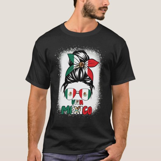 Viva Mexico  Women Messy Bun Hair Mexican Flag Pri Tシャツ (正面)