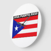 VIVA PUERTO RICO フラッグイメージ 白字 ラージ壁時計 (傾斜)