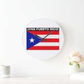 VIVA PUERTO RICO フラッグイメージ 白字 ラージ壁時計 (ホーム)