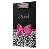 Vivaciousダークピンクリボンレオパード印刷（名前あり） クリップボード (左)