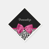 Vivaciousダークピンクリボンレオパード印刷（名前あり） スタンダードカクテルナプキン (角)