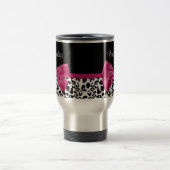Vivaciousダークピンクリボンレオパード印刷(名前あり) トラベルマグ (中央)