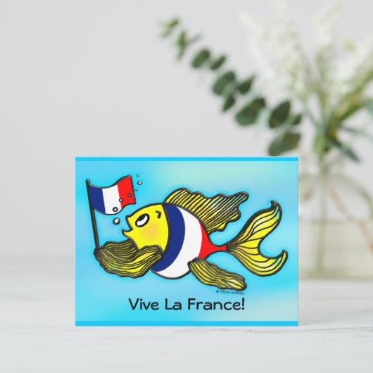 VIVE LA FRANCEフラフランスのンスの魚のおもしろい漫画 ポストカード (スタンド正面)