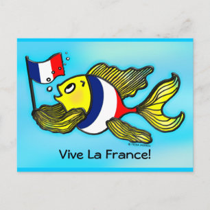 VIVE LA FRANCEフラフランスのンスの魚のおもしろい漫画 ポストカード