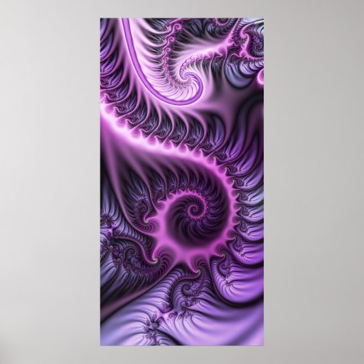 Vivid Abstract Cool Pink Purple Fractal Art Spiral ポスター (正面)