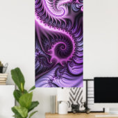 Vivid Abstract Cool Pink Purple Fractal Art Spiral ポスター (ホームオフィス)