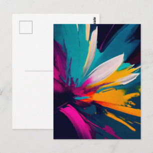 Vivid Bloom – 爆発的な抽象フラワーアートのエネルギー ポストカード