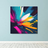 Vivid Bloom – Explosive Abstract Floral Energy キャンバスプリント (インサイチュ (ウッドフロア))