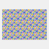 Vivid Blue Yellow Red Purple Flowers Pattern ラッピングペーパーシート (正面)