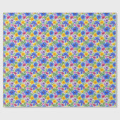 Vivid Blue Yellow Red Purple Flowers Pattern ラッピングペーパー (フラット)
