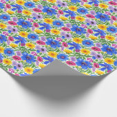 Vivid Blue Yellow Red Purple Flowers Pattern ラッピングペーパー (角)