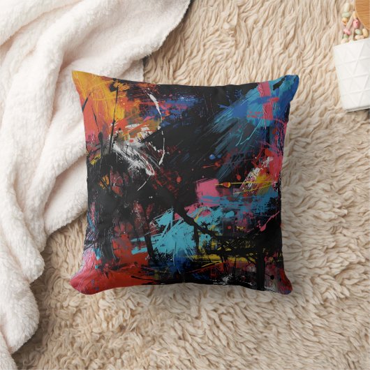 Vivid Chaos – Bold Abstract Expressionist Art Prin クッション (ブランケット)