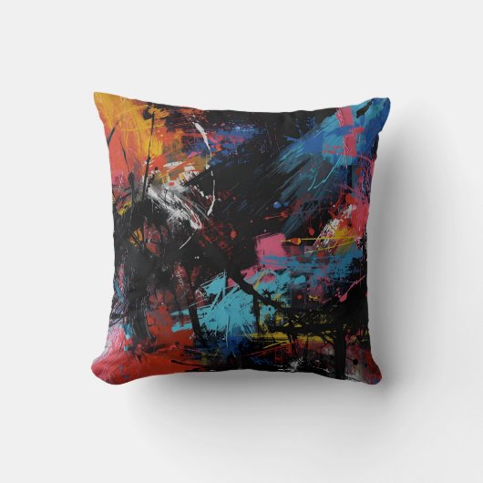 Vivid Chaos – Bold Abstract Expressionist Art Prin クッション (正面)