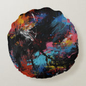 Vivid Chaos – Bold Abstract Expressionist Art Prin ラウンドクッション (裏面)