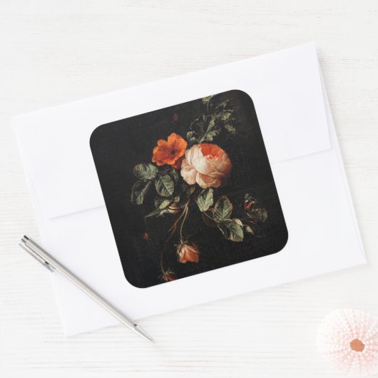 Vivid Florals Dahlia Flowers  スクエアシール (封筒)