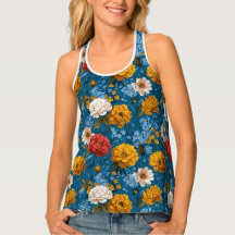 Vivid Maximalist Yellow and Cream on Blue Floral 