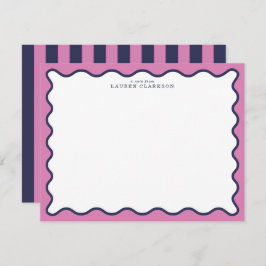 vivid Pink & Navy Wavy Border Note Card 招待状