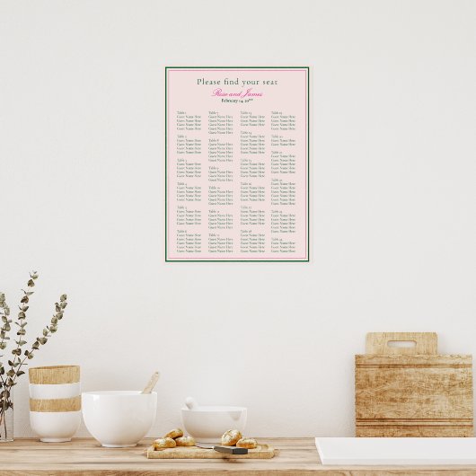 Vivid Pink Wedding Seating Chart ポスター (キッチン)