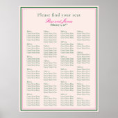 Vivid Pink Wedding Seating Chart ポスター (正面)