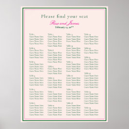 Vivid Pink Wedding Seating Chart ポスター