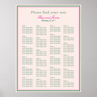 Vivid Pink Wedding Seating Chart ポスター