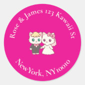 Vivid Pink Y2K Anime Gothic Cat Return Address ラウンドシール (正面)