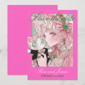 Vivid Pink Y2K Anime Gothic Cat Save the Date (正面/裏面)