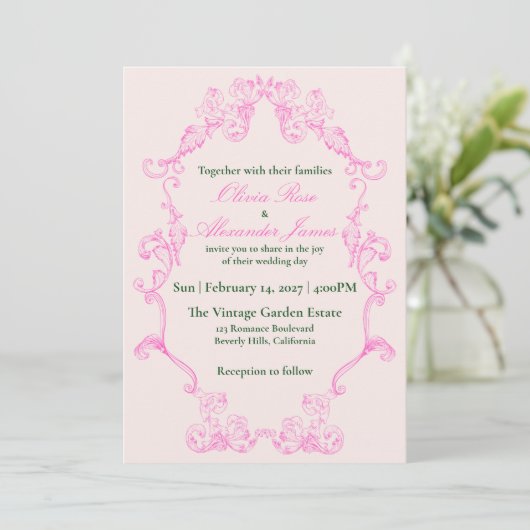 Vivid Pink Y2K Anime Gothic Cat Wedding Invitation 招待状 (スタンド正面)