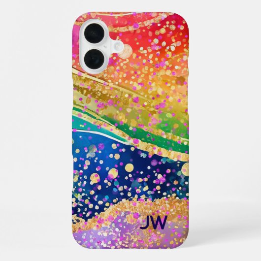 Vivid Rainbow Swirl with Initials iPhoneケース (裏面)