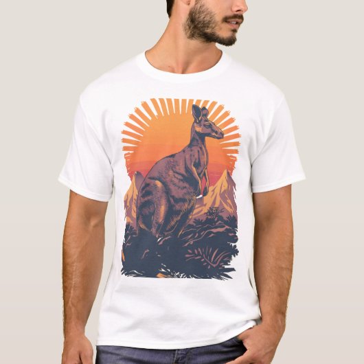 Vivid Retro Kangaroo Sunset Tシャツ (正面)