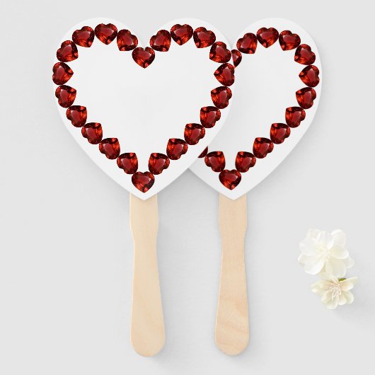 Vivid Ruby Heart Gemstone Design ハンドファン (正面&裏面)
