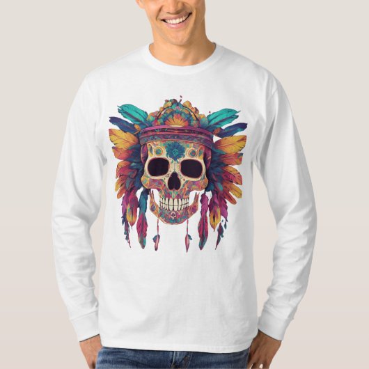 Vivid Skull & Feathers: Psychedelic Digital Art T Tシャツ (正面)