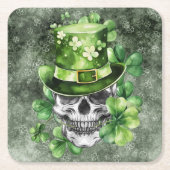 Vivid Skull with Green Hat Illustration スクエアペーパーコースター (正面)