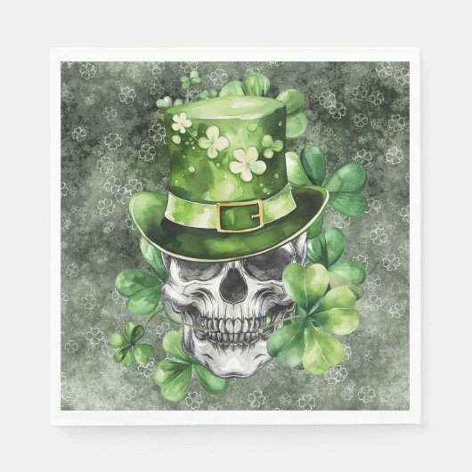 Vivid Skull with Green Hat Illustration スタンダードランチョンナプキン (正面)