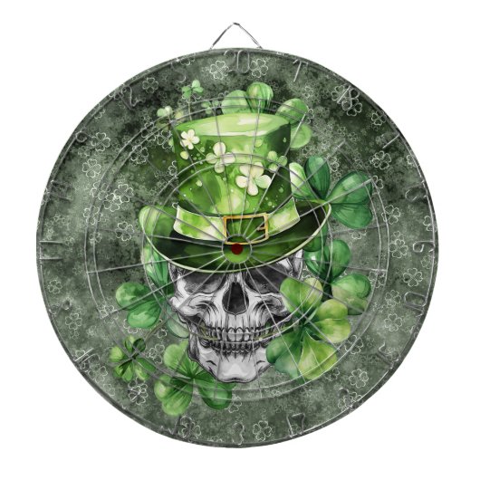 Vivid Skull with Green Hat Illustration ダーツボード (正面)