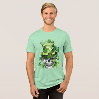 Vivid Skull with Green Hat Illustration トライブレンドTシャツ