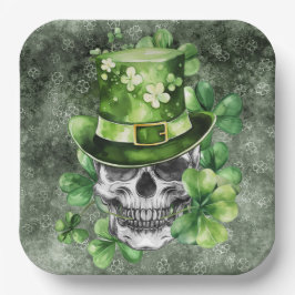 Vivid Skull with Green Hat Illustration ペーパープレート