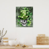 Vivid Skull with Green Hat Illustration ポスター (キッチン)