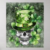 Vivid Skull with Green Hat Illustration ポスター (正面)