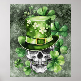 Vivid Skull with Green Hat Illustration ポスター