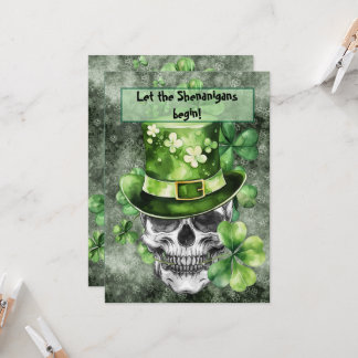 Vivid Skull with Green Hat Illustration 招待状