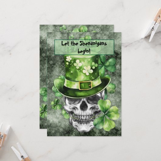 Vivid Skull with Green Hat Illustration 招待状 (正面/裏面インサイチュ)