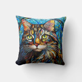 Vivid Tabby Cat Stained Glass Style クッション (正面)